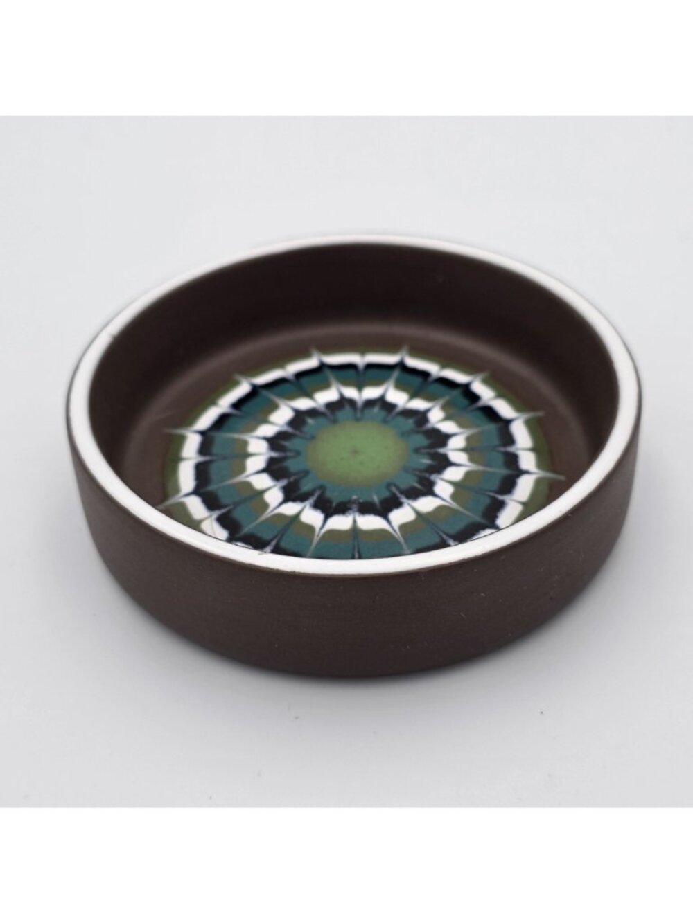 Hornsea Muramic Vitramic Decorative Bowl Geometric Green & Brown Design 3.5" - Picture 2 of 6